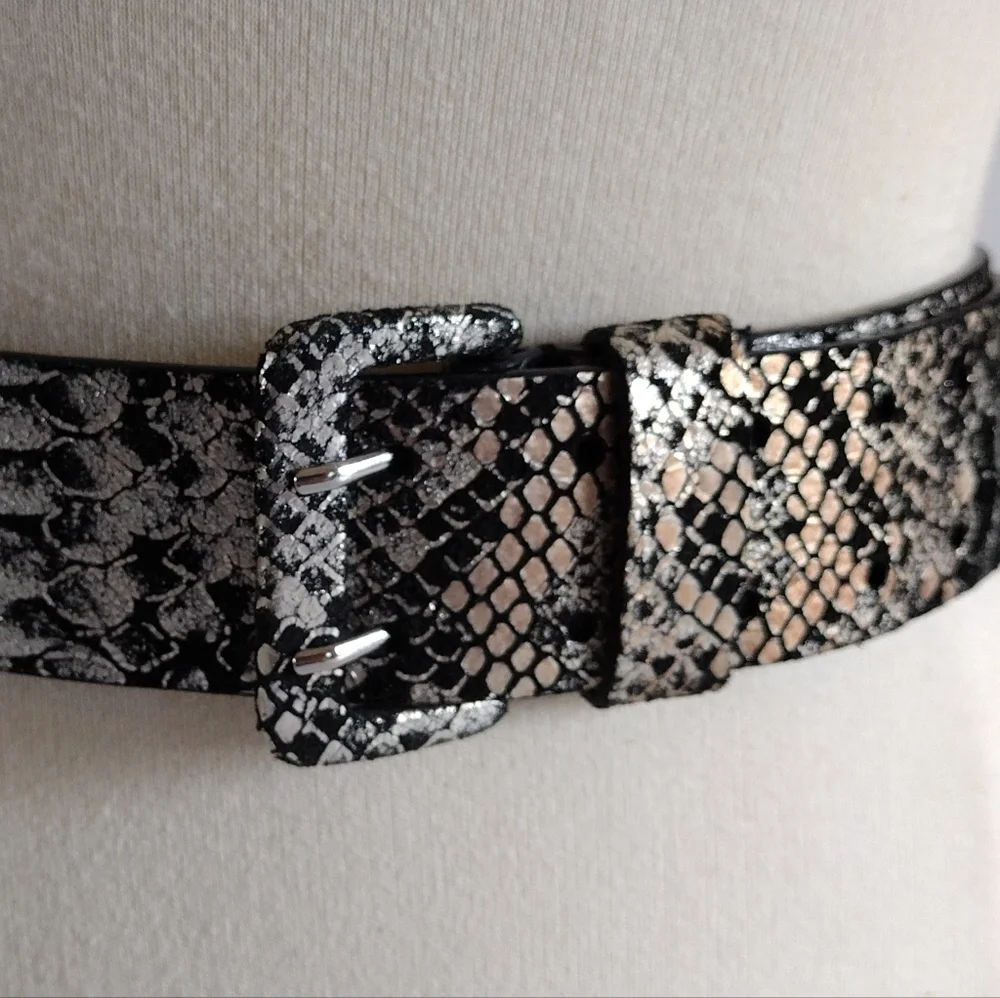 Lodis Metallic Snake Print Soft Leather Belt S